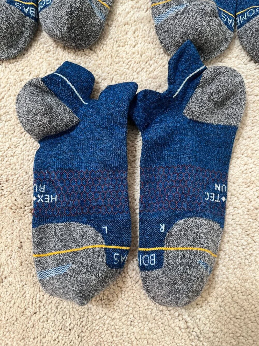 New 3 Pairs Bombas Merino Wool Hex Tec Run Athletic Ankle Socks Size Med M Blue